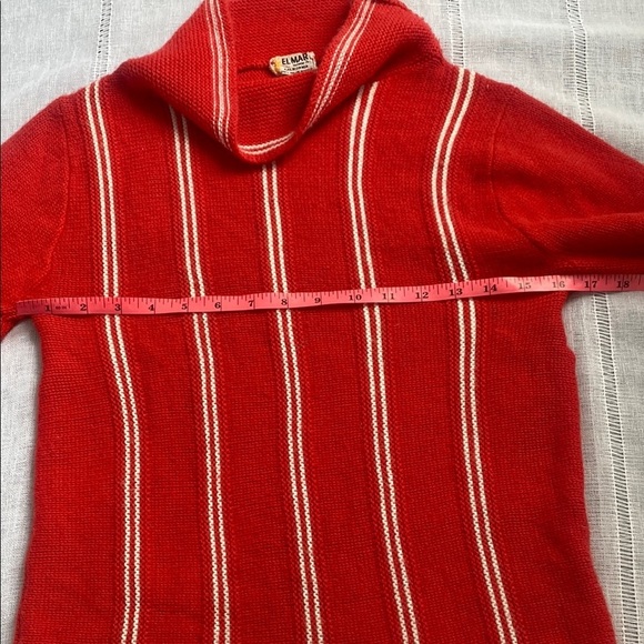 El Mar Vintage Red Cowl Neck Sweater with Vertical White Stripes - Picture 5 of 11